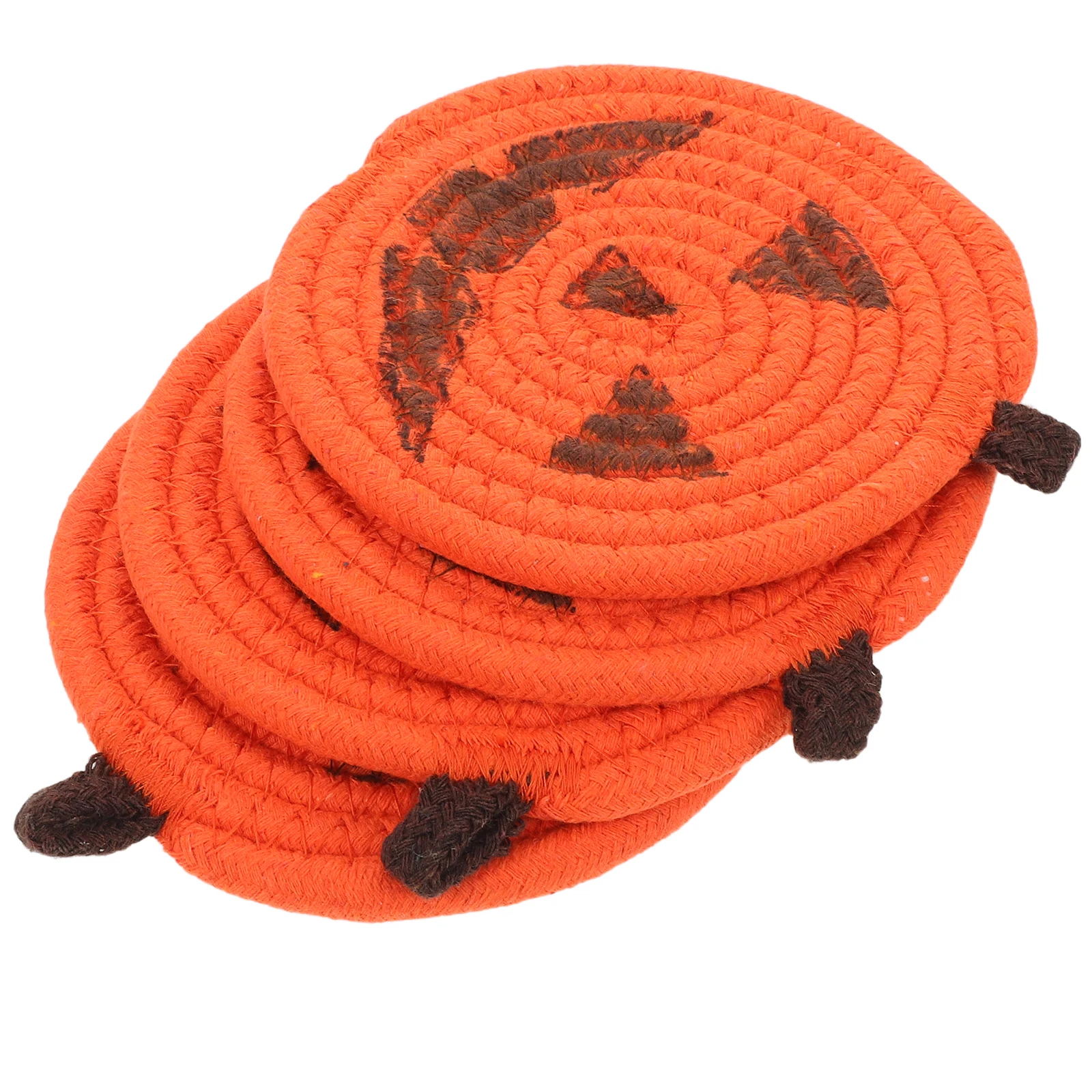 

4pcs Pumpkin Shaped Coasters Halloween Fall Themed Handmade Crochet Mug Insulation Pads Heat Resistant Cotton Rope Drink Mats