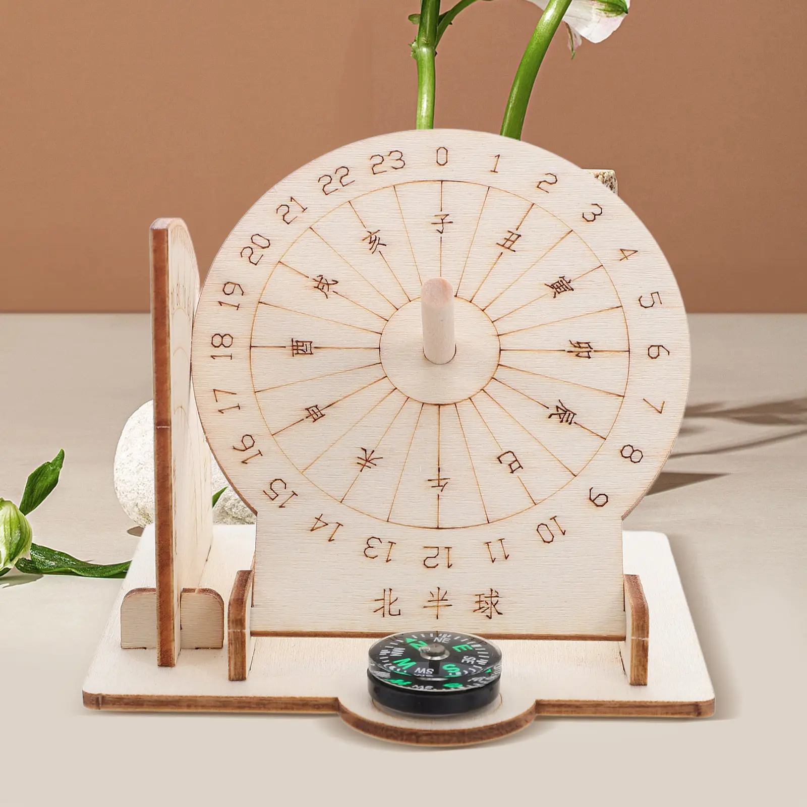 Kit de bricolage de cadran solaire équatorial en bois naturel, modèle d'horloge ancienne, pour l'enseignement de la géographie et l'aide à l'apprentissage de l'astronomie