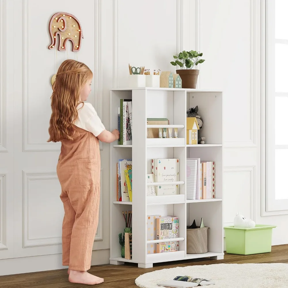 Kids Bookshelf, Wooden Kids Bookcase with 6 Cube Storage, Display Stand Children Bookshelf for Nursery, Bedroom, Study Room