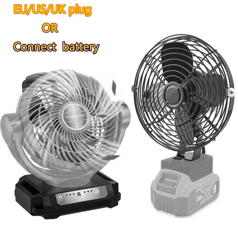 

Портативный вентилятор для аккумулятора Dewalt 14,4–20 В, беспроводной вентилятор, бытовой вентилятор, регулируемая скорость с таймером, для работы на открытом воздухе, кемпинга