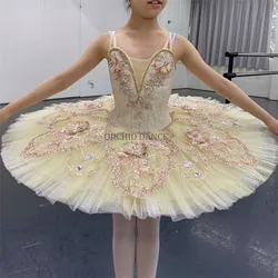 High Quality Custom Size Kids Girls Performance Wear Gold Professional Ballet Tutu