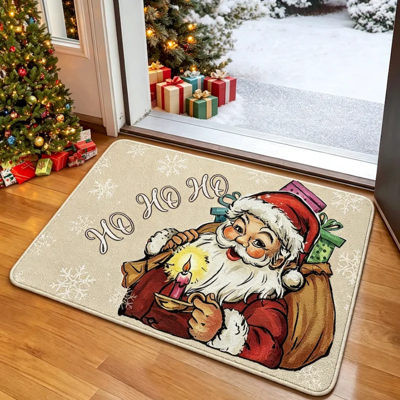 VIKAMA Retro Santa Claus, Reindeer, Cute Snowman Winter Scene Door Mat Entrance Anti Slip Water Absorbing Carpet Home Decoration
