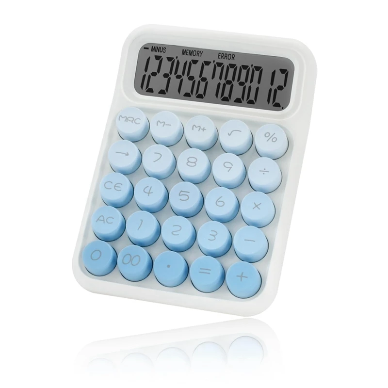 Desktop Mechanical Calculator, Cute Big Buttons Calculators With 12 Digits Large LCD Display, Desk Accessories