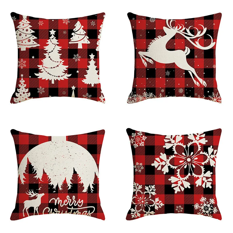 

45cm Christmas Cushion Cover New Year 2026 Decor England Plaid Style Seat Pillowcase Car Pillowcase Merry Christmas Decor Home