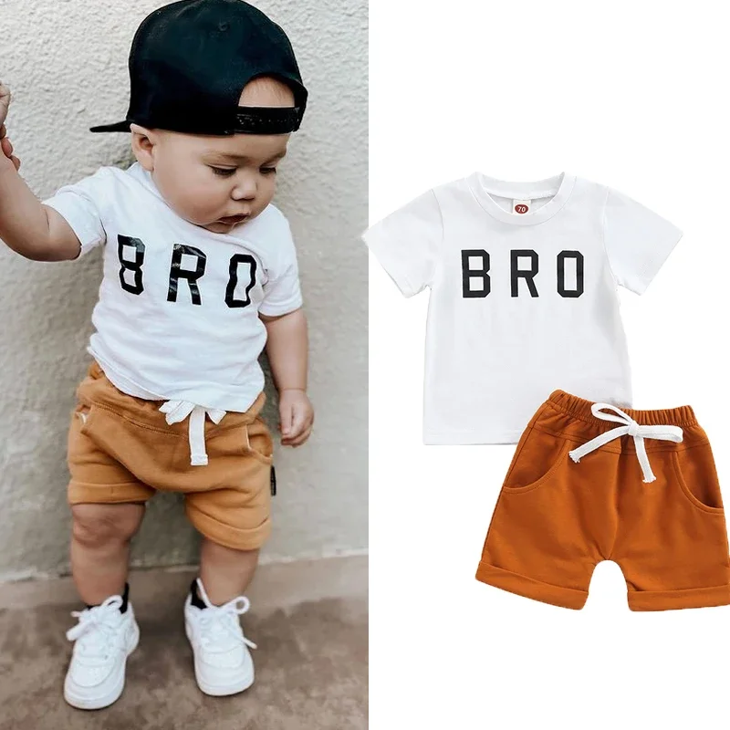 

FOCUSNORM 6 Colors 2pcs Baby Boys Summer Clothes Sets 0-24M Short Sleeve T Shirts+Solid Shorts