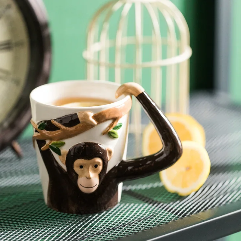 

Household Animal Coffee Mug Children Cartoon Monkey Ceramic Cup Irregular Living Room Decoration Accessories