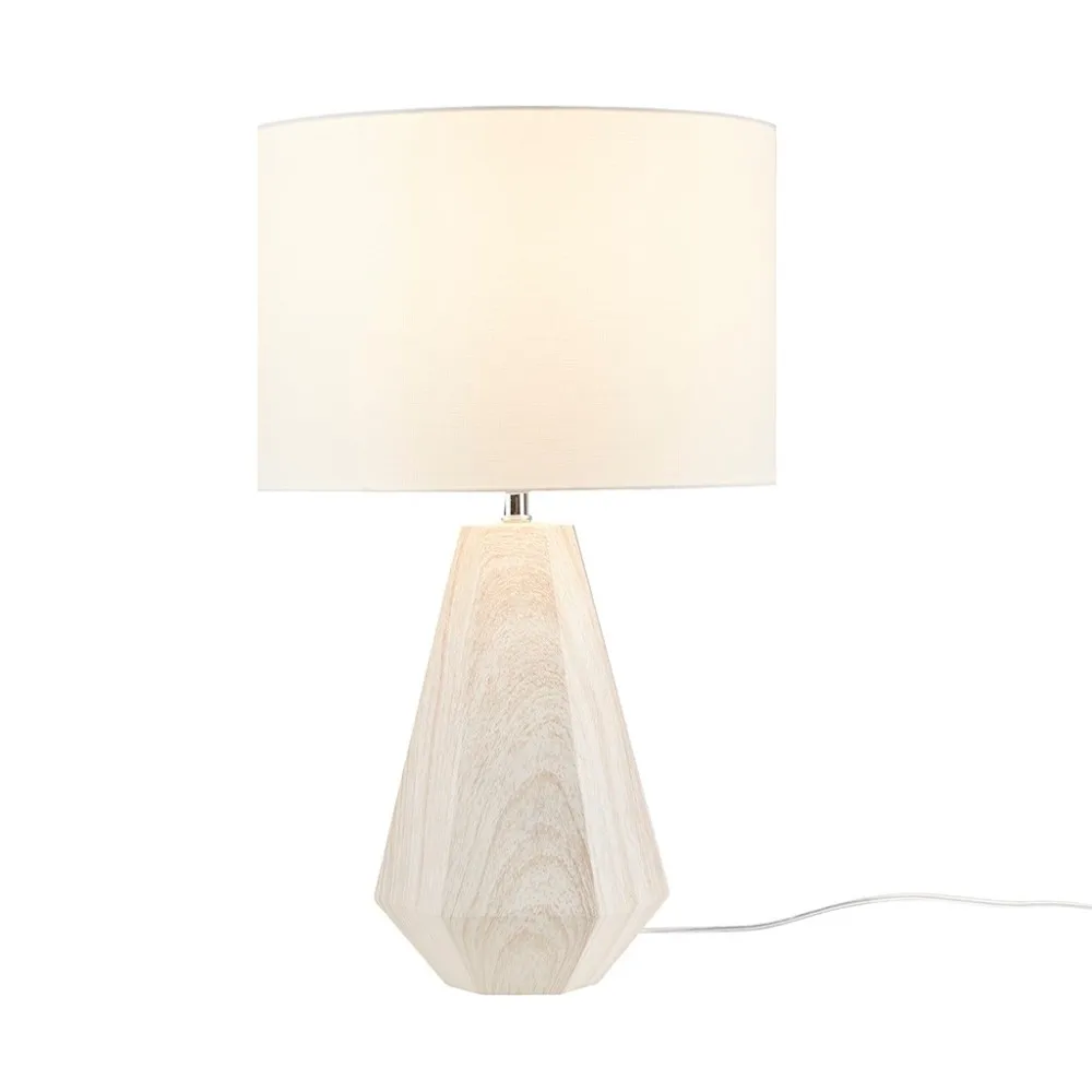 23" Resin Table Lamp with Faux Wood Texture,Modern, contemporary table lamp with a faceted design and tapered base