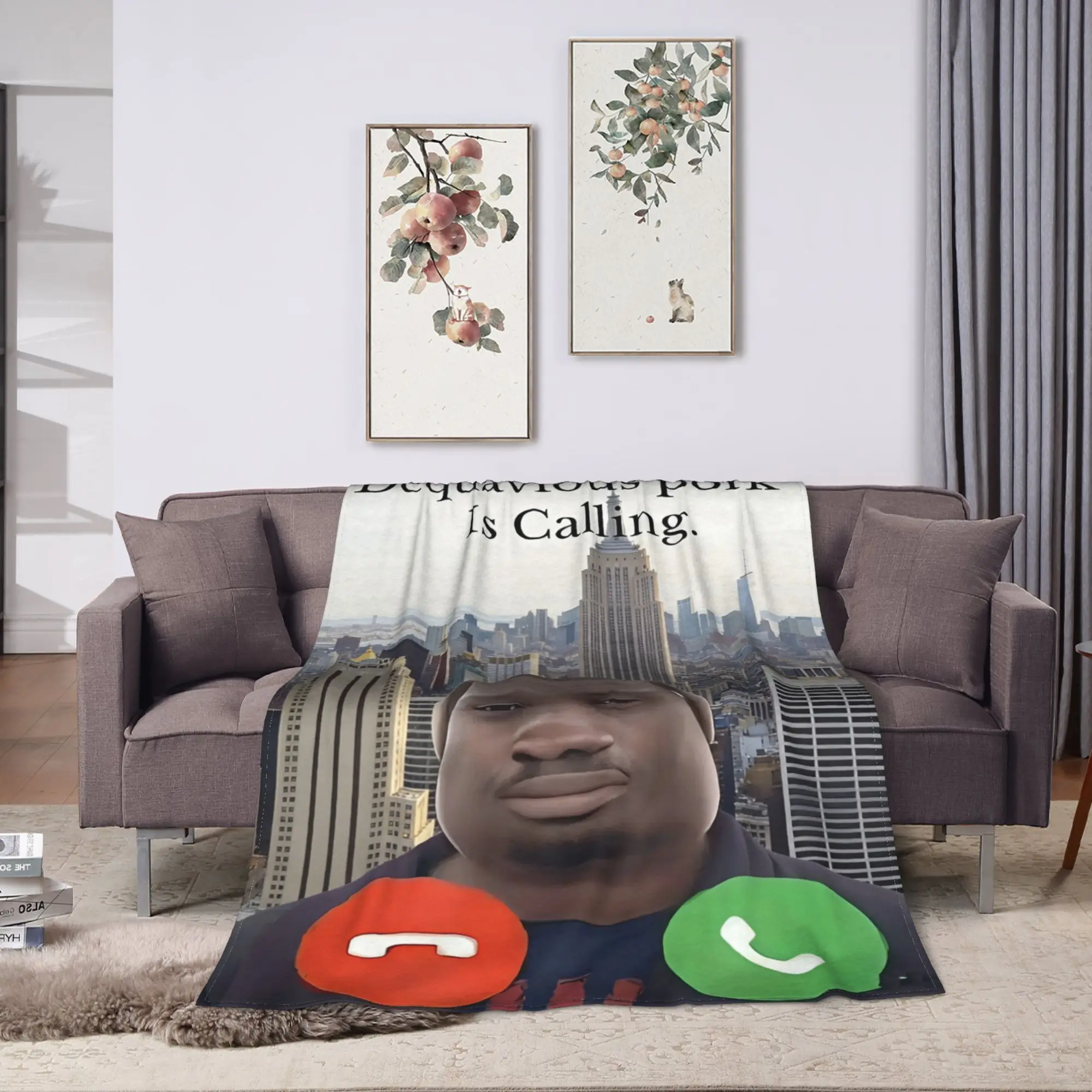 Dequavious Pork is Calling Blanket Viral Video Inspired Graphic Phone Call UI Soft Warm Funny Plush Throw Blanket Bedspread