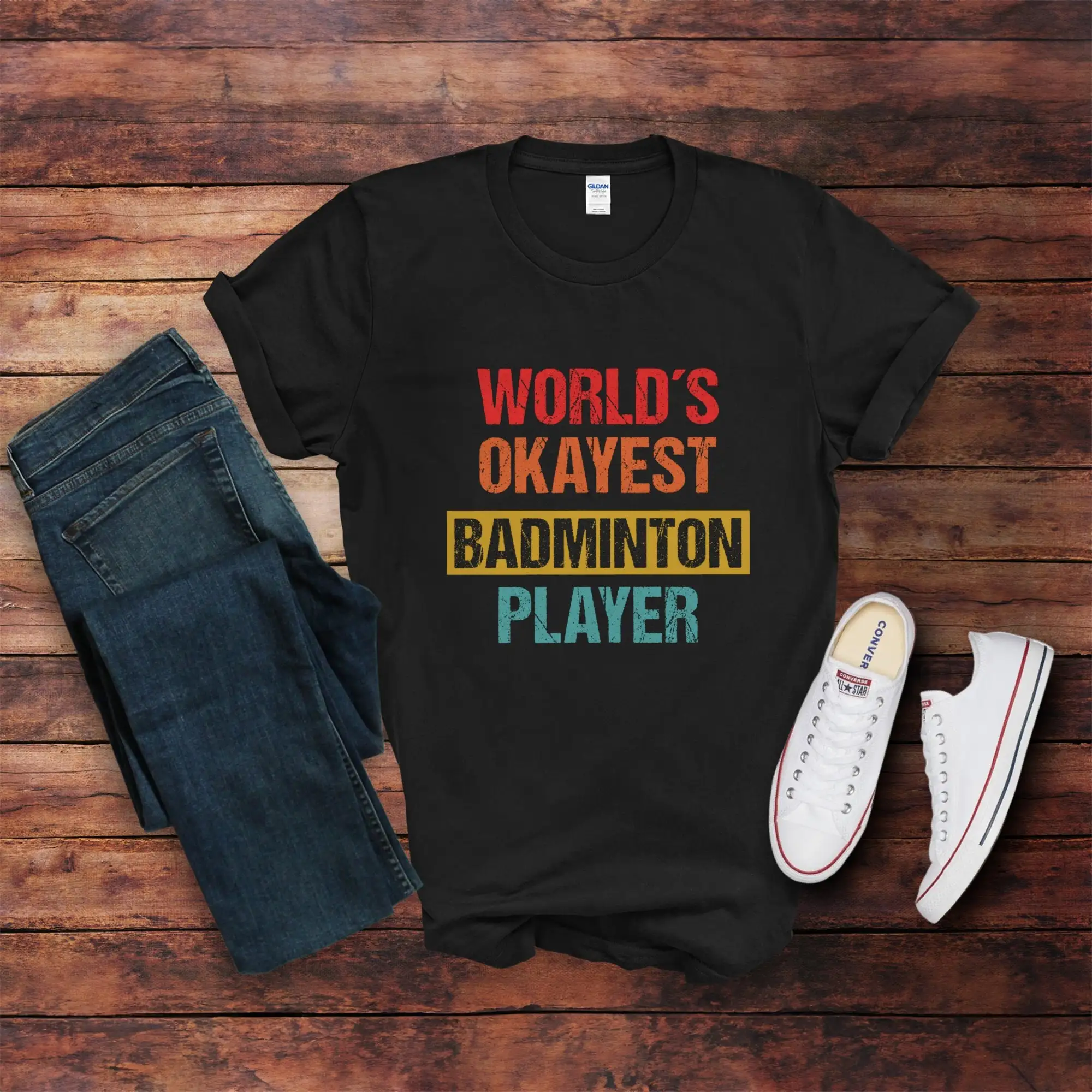 World'S Okayest Badminton Player T Shirt Funny Sports Vintage Look Casual For Lovers Cozy Sweater