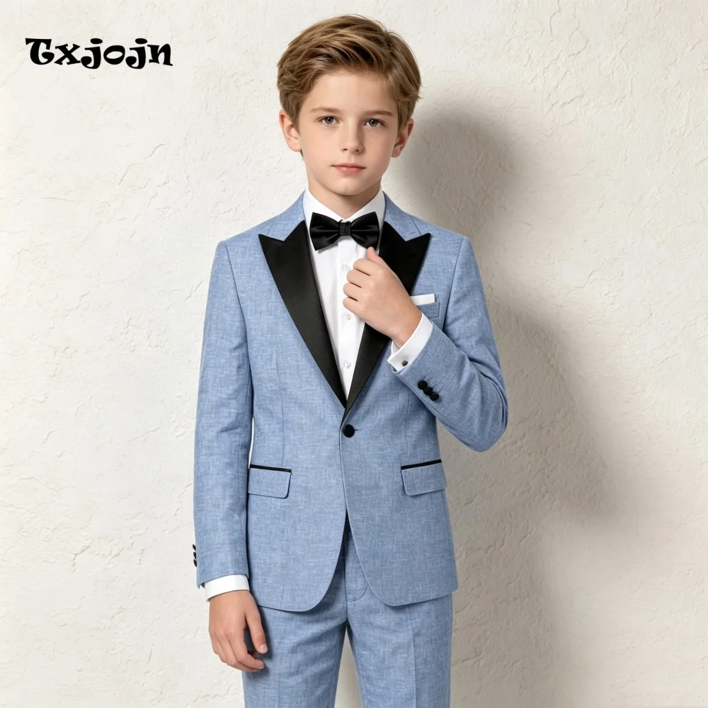 Formal Linen Boys Suit Fashion Homecoming Tuxedos 2-piece Set Trend Pointed Collar Jacket Single Button Blazer Pants for Party