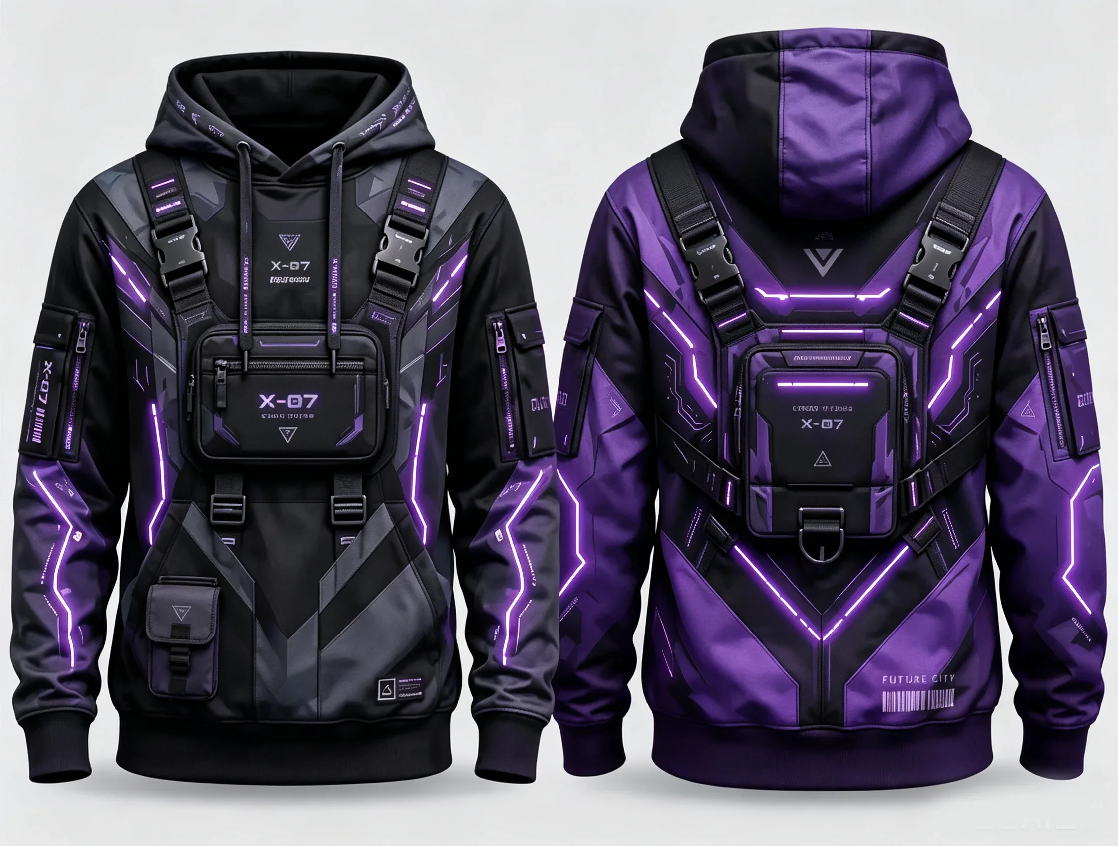 Unisex Y2K Men 3D Print Tactical Vest Style Hoodie, Polyester Outdoor Urban Street Fashion Daily Long Sleeve Techwear Hoodie