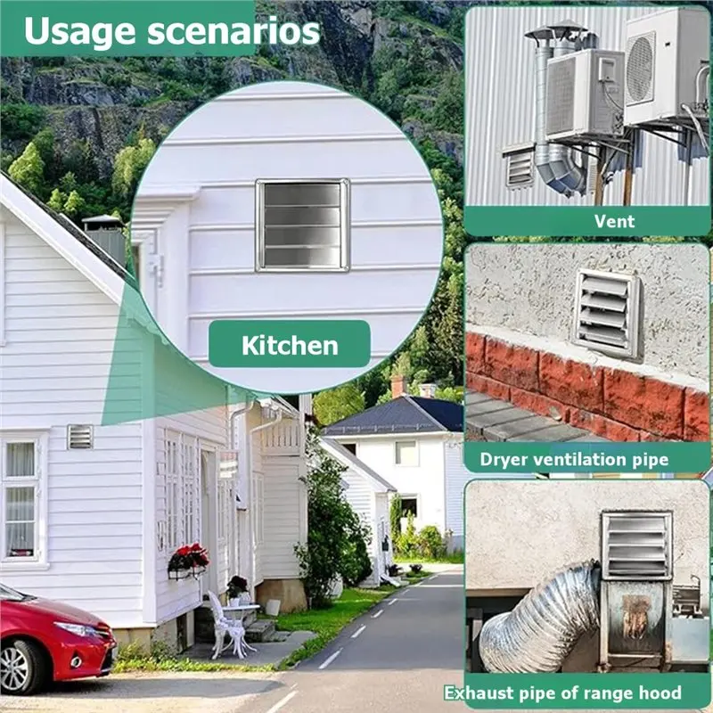 A02F-Wall Vent Cap 4 Inch, Outdoor Louvered Exhaust Vent Cover With Insect Screen For Dryer Bathroom Ventilation Systems