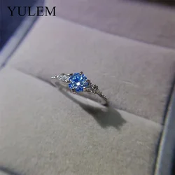 YULEM 0.5CT Blue Moissanite Engagement Rings for Women 925 Sterling Silver VVS1 Diamond Wedding Promise Rings Anniversary Gift
