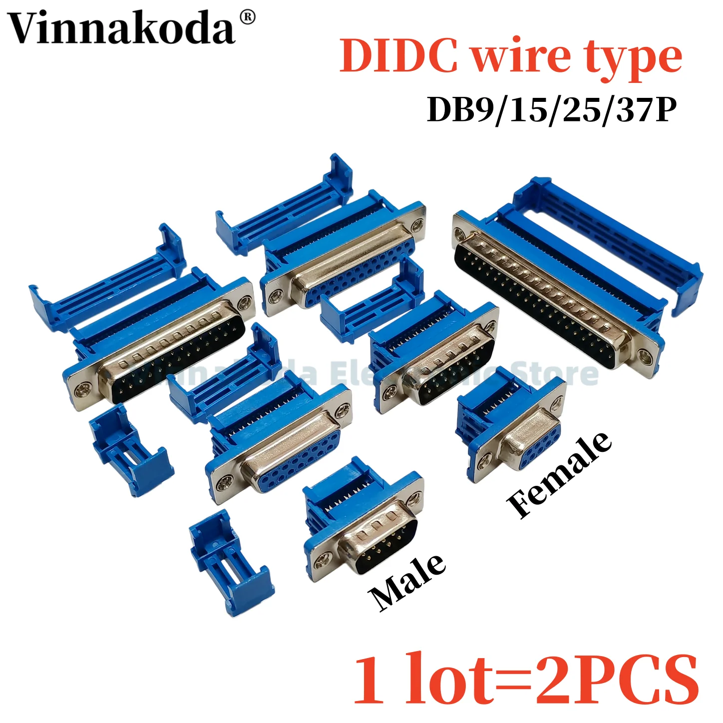 2PCS D-SUB DIDC 9 15 25 37Pin DB9 DB15 DB25 DB37 Male Female Head line pressing type connector D SUB DIDC-9/15/25/37P Connector