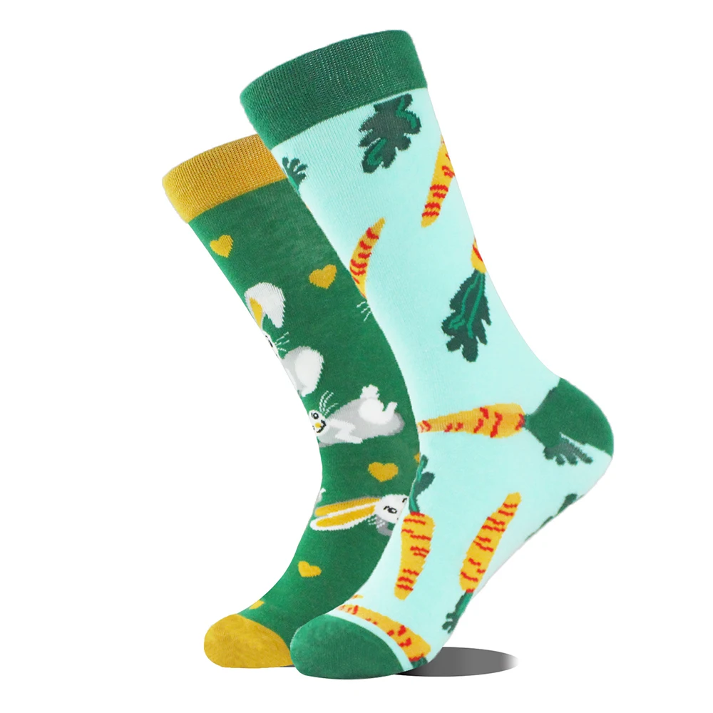 1 paar unisex asymmetrische leuke mid-tube sokken modieuze dierenprintpatronen beide mannen vrouwen cadeausokken geschikt voor buitenkleding