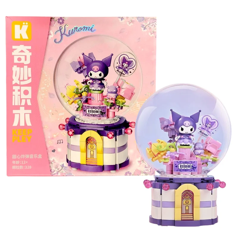 Original Keeppley Sanrio Building Block DIY Kuromi HelloKitty my melody Music Box Action Figure Anime  Collection Kids Toys Gift