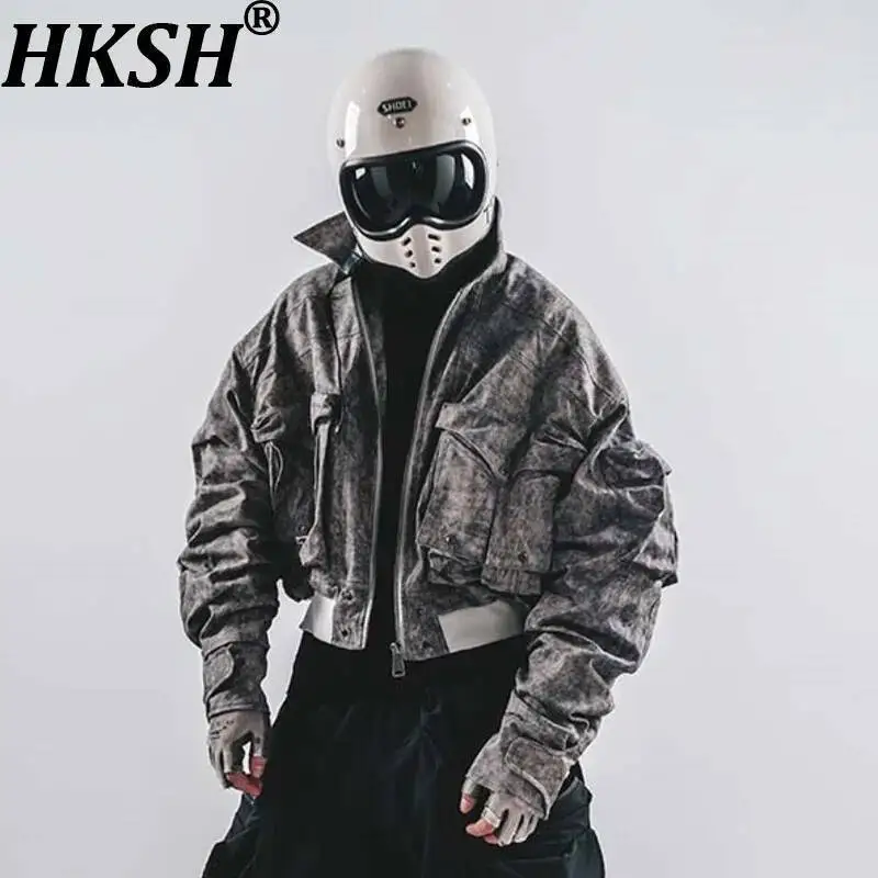 

HKSH весна осень зима новые мужские темные функциональные летные куртки в стиле панк трехмерные короткие пальто унисекс с несколькими карманами HK12673