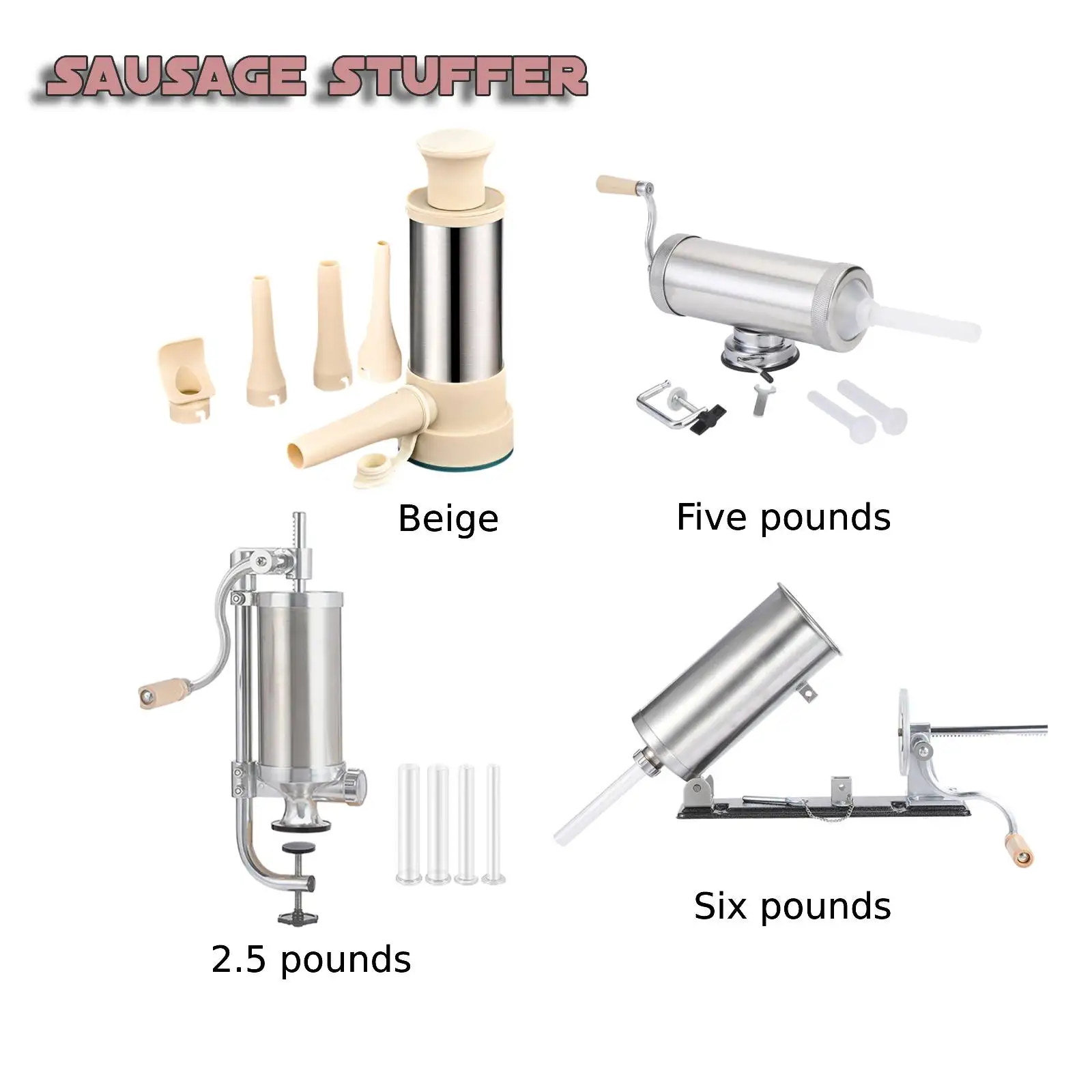 Sausage Stuffer Machine 2.5lbs Homemade with 4 Nozzles Kitchen Accessories Effective Sausage Filling Tools Meat Filler Stuffer
