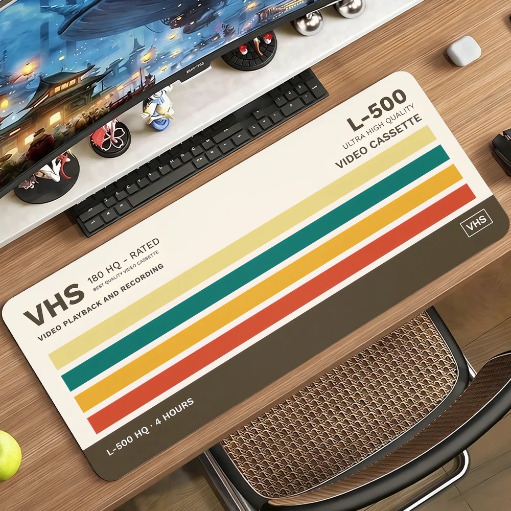 Large Waifu 90x40cm Retro VHS Style Art Extra Large Thick Mouse Pad Non Slip Rubber Base Stitched Edge Desk Mat For PC