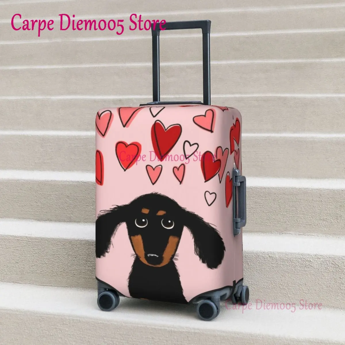 

Cute Dachshund Puppy Dog With Valentine Hearts Suitcase Cover Vacation Animal Lover Strectch Luggage Case Cruise Trip Protection