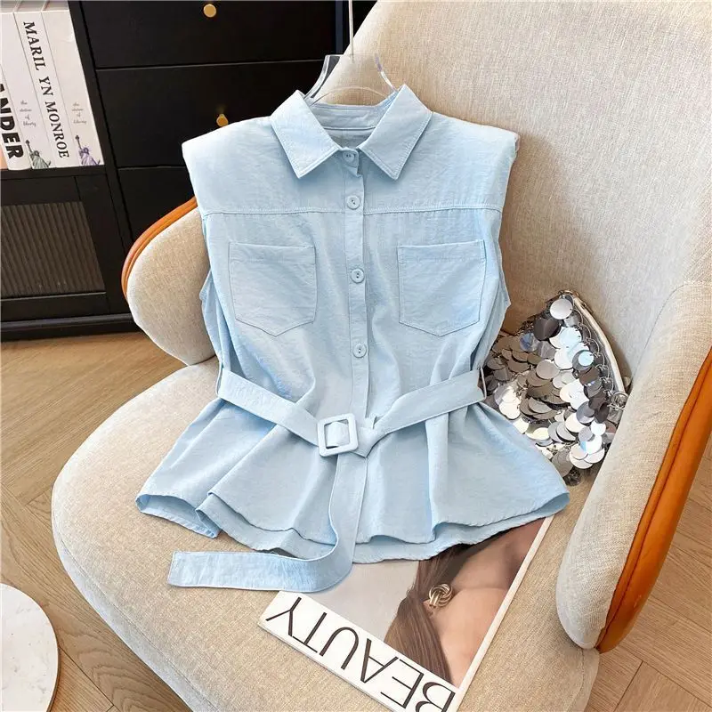 White Svel irt Design estivo da donna Senso Cintura in vita unica Top dimagrante Colletto coreano Sle Vestibilità regolare Polyes...