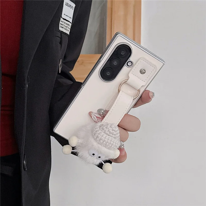 

Kawaii Cartoon Plush Toy Wristband Phone Case For Samsung Galaxy Z Fold 7 6 5 4 3 Fold5 Fold6 Cover Cute Wrist Strap Stand Cases