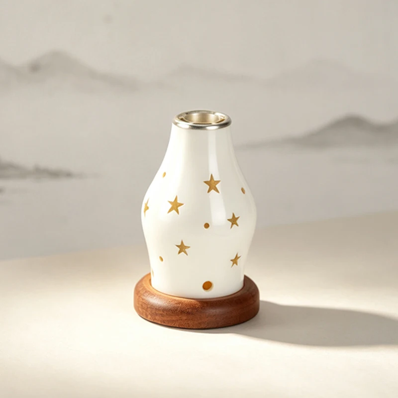 Keramik-Kerzenhalter mit Holzsockel, Aromatherapie-Räuchergefäß für Yoga, SPA und Aromatherapie – Detail 7
