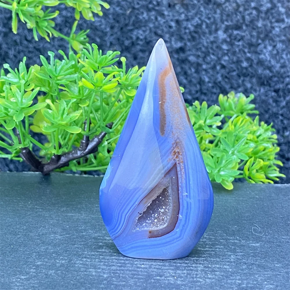 Natural High Quality Blue Lace Geode Agate Crystal Ornament Reiki Healing Torch Gemstone Home Decor