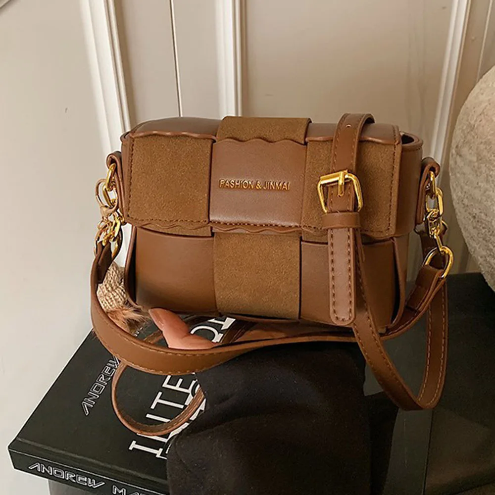 

Patchwork Solid Color Crossbody Bags Glossy Faux Leather Womens Shoulder Bag Simple Style Luxury Sling Bag for Women Use