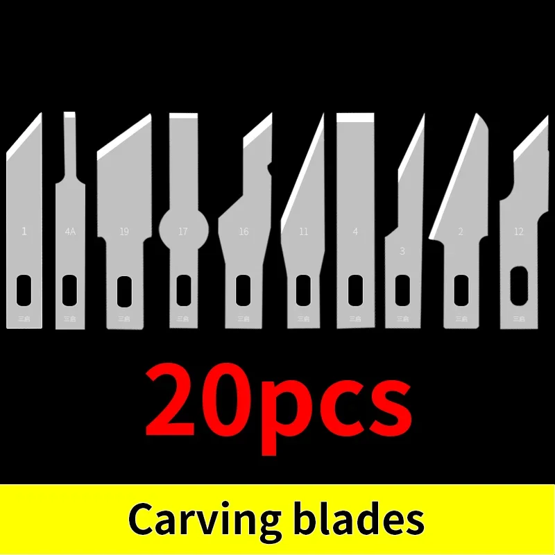 20pcs #11 Scalpel Knife Blades Stainless Steel Engraving Metal Wood Carving Knife Replacement Craft Blades 1 4A 17 16 19 2 3 4