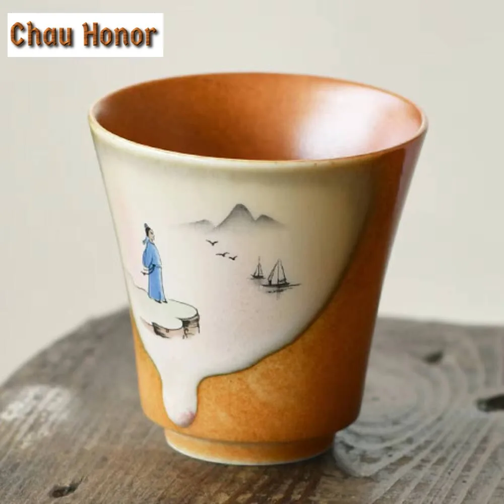120ML Creative Painting Coarse Pottery Master Cup Immortal at The River Teacup Fragrance Master Cup Kung Fu Teaset Collection
