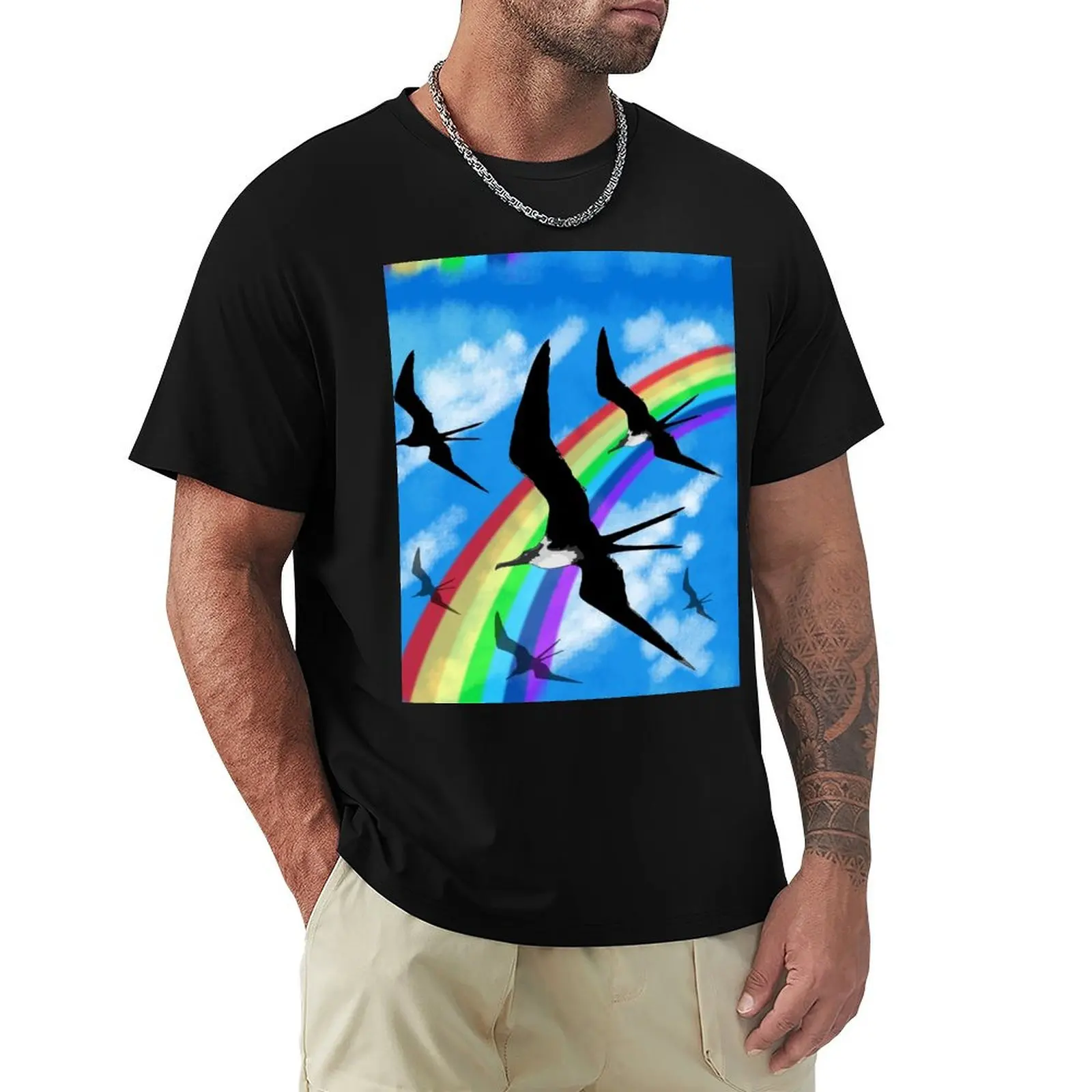 

Frigate Birds Flying through the Rainbow T-Shirt plus sizes anime shirt tops cotton t shirt men