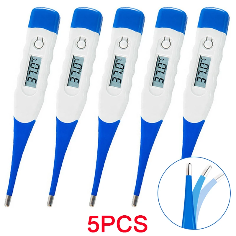 5pcs Thermometer for Fever Digital Basal Body Oral Armpit or Rectal Electronic LCD Display High-Precision Measurement Smart Heat