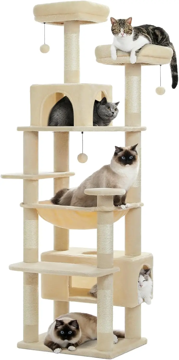 

Large Cat Tree, 72 Inches Cat Tower for Large Cats, Cat Condo with Sisal-Covered Scratching Posts and