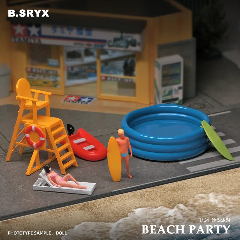 

Miniature 1/64 Beach Party Pool Surfing Boys Girls Model Figurine Landscape Mini Doll Creative Photography Props Display Decorat