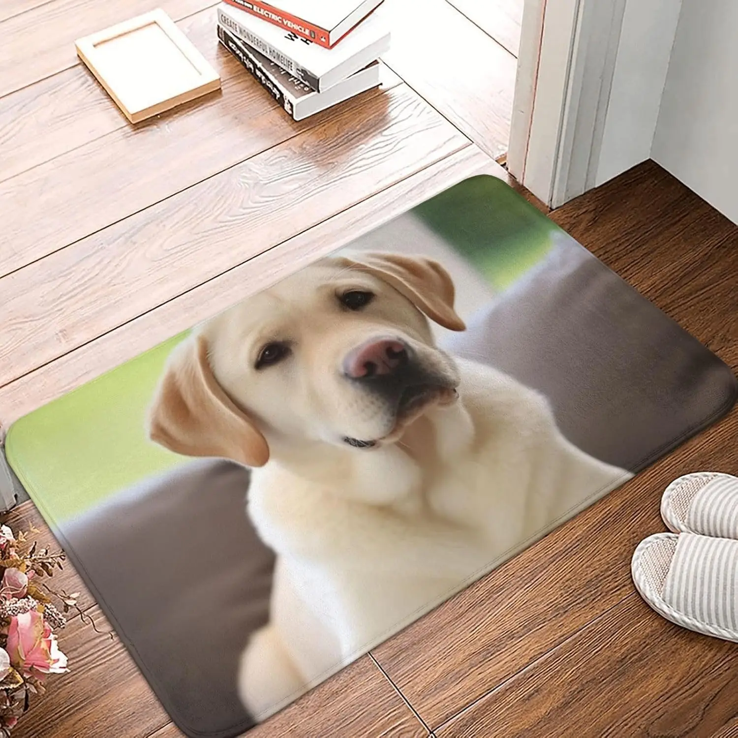Cute Yellow Labrador Puppy Door Mat, Realistic Dog Photo Floor Mat, Soft Pet Lover Entrance Rug, Non-slip Washable Home Decor