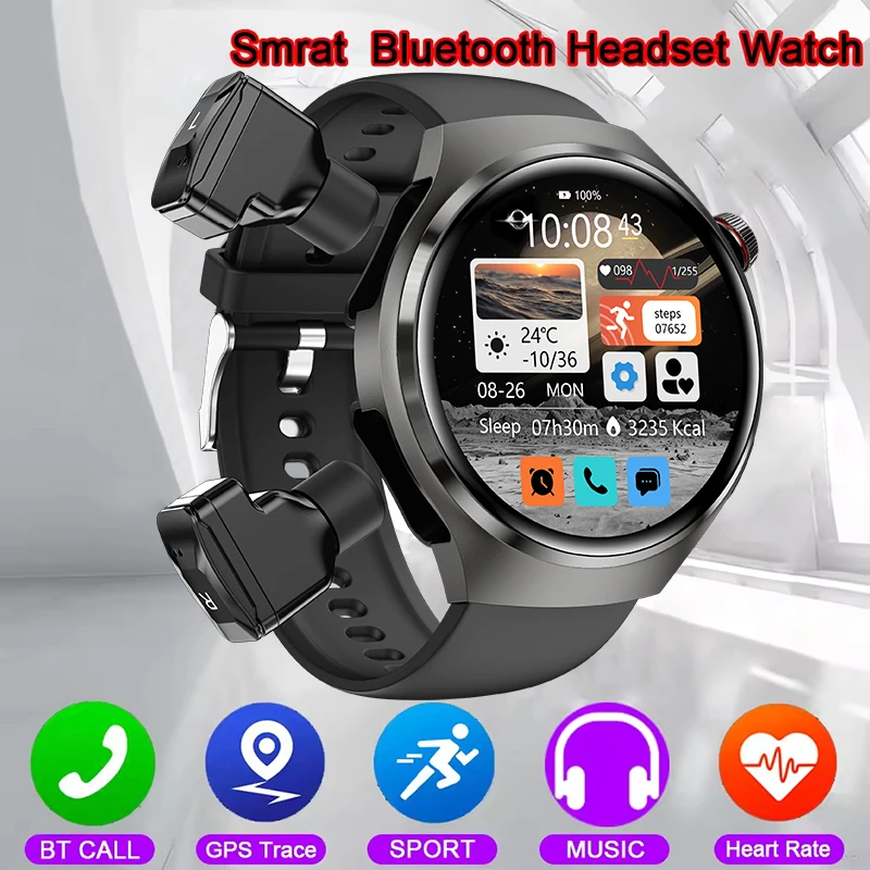 2025 New Smart Watch 2 in 1 With Earphone Smartwatch Bluetooth Call Men Watch GPS Track Heart Rate Monitoring Sports Smart Watch