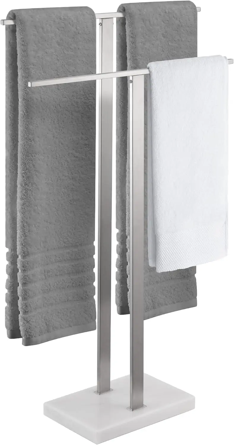 

2-Tier Freestanding Towel Rack with Heavy Marble Base, Stainless Steel Design for Bathroom Stability