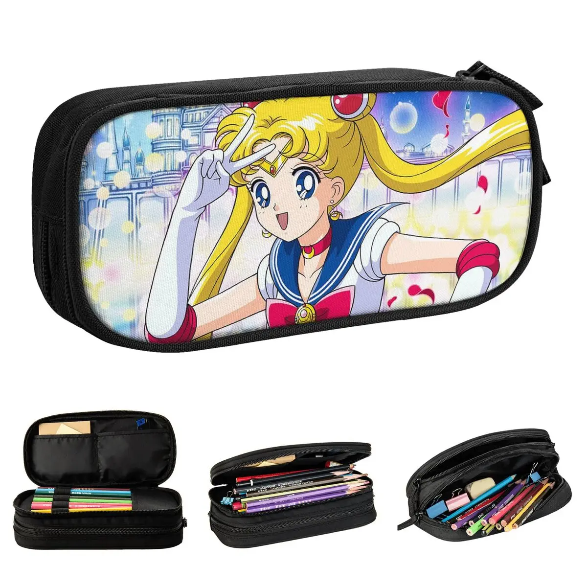 Kotak Pensil Anime Menyenangkan Kotak Pensil Gadis Bulan Kotak Pena untuk Siswa Tas Pensil Penyimpanan Besar Alat Tulis Ritsleting Sekolah Siswa