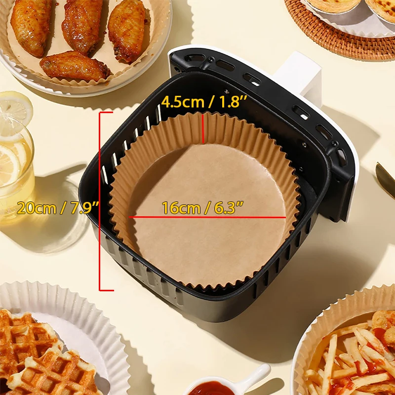50/100Pcs Air Fryer Baking Paper for Barbecue Oven Pan Pad Oil-proof AirFryer Oil-Proof Disposable Paper for Oven Baking Tools
