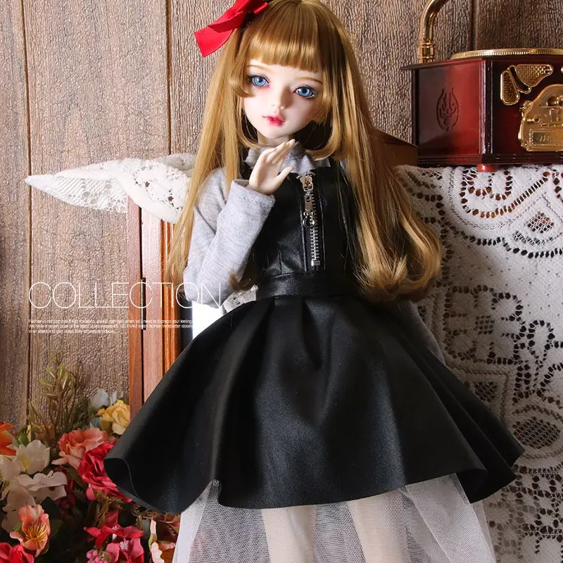 

60cm Doll's Clothes for 1/3 Bjd Doll Clothing Set Leather Skirt Diy Girl Toys Dress Up Fashion Doll Accessories, No Doll