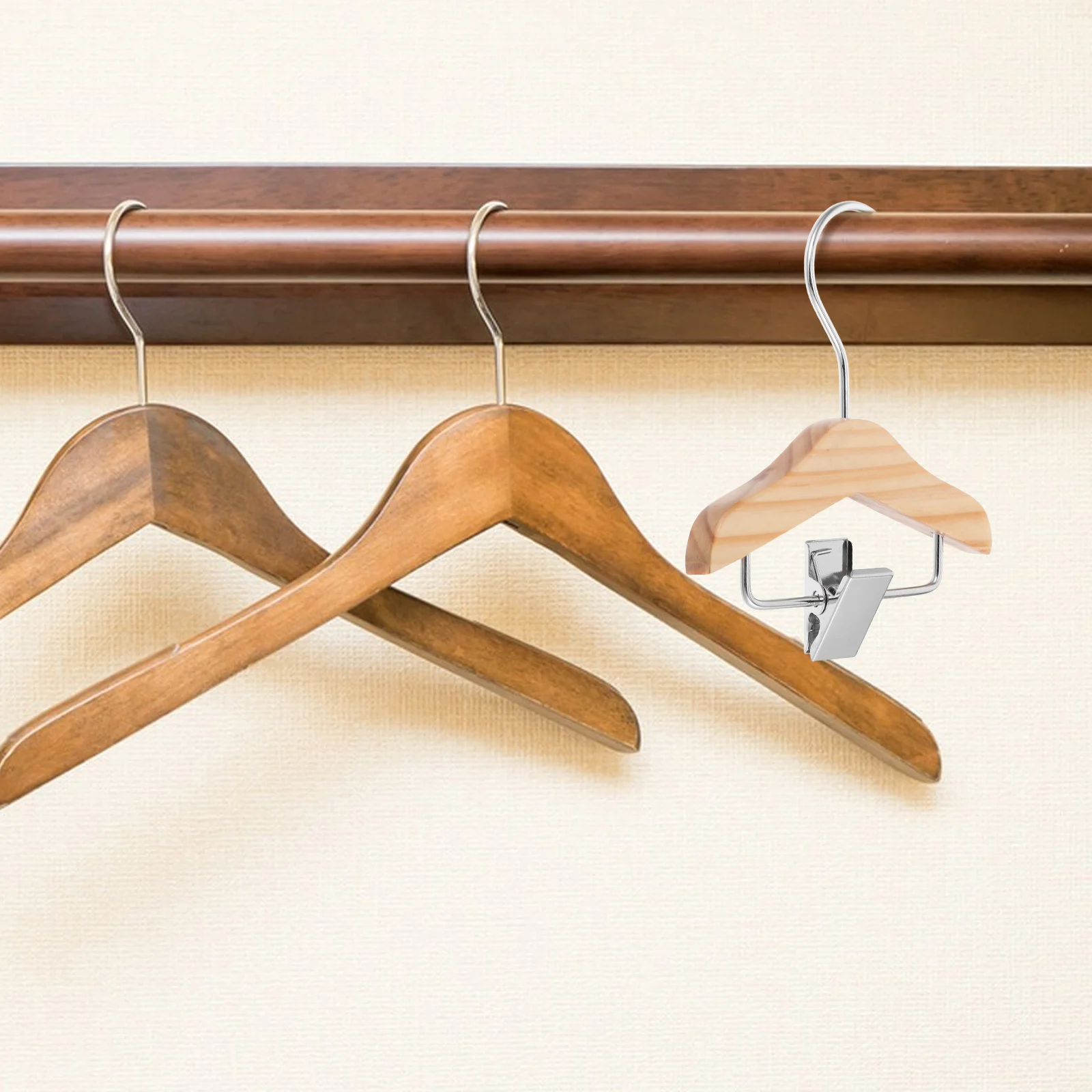 

5Pcs Wooden Hangers Mini Clothes Clips Sturdy Natural Wood Space-Saving Nursery Closet Organizers