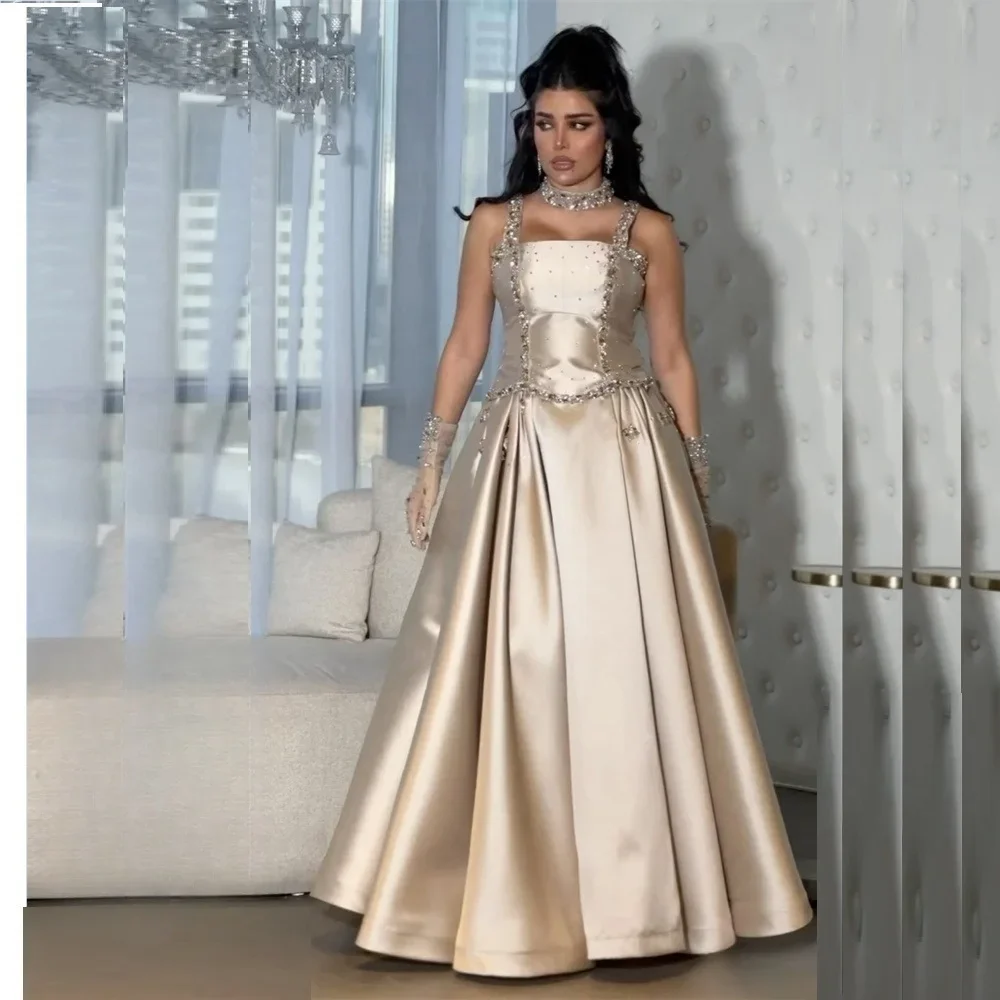 Customized Evening Dress Saudi Arabia Formal Gown Prom Shoulder Girdle A-line Floor Length Sequin Skirts Bespoke Occasio