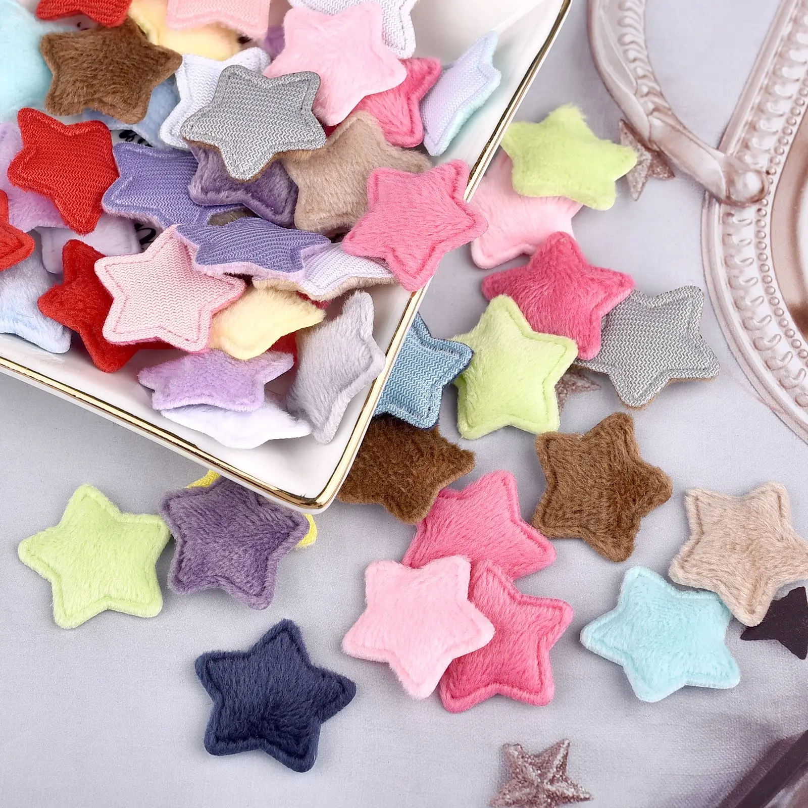 50Pcs/Pack 25mm Padded Plush Star Patches DIY Hairpin Garment Repair Patches Applique Handmade Patchwork Sewing Accessories