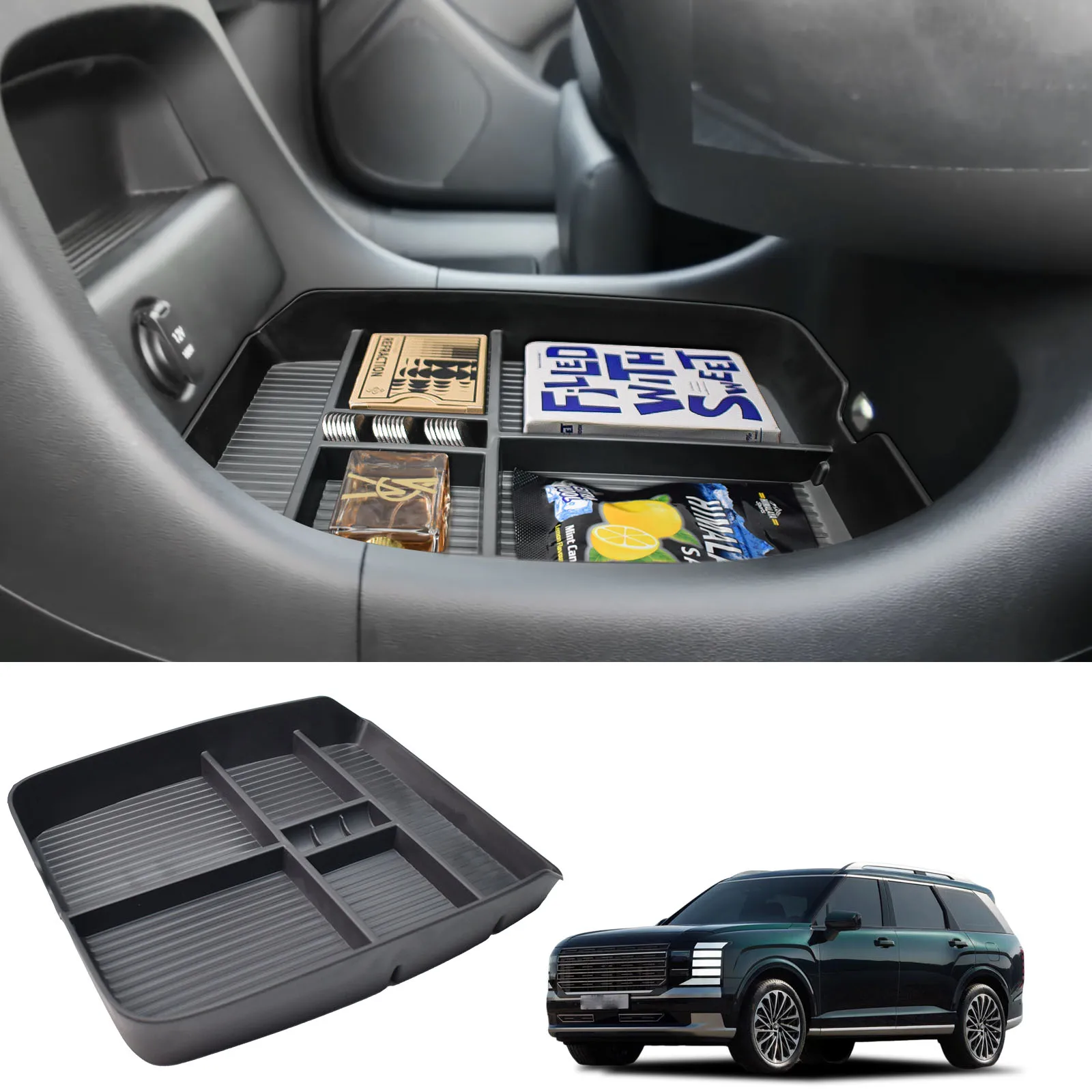 

Sixthsmoy Compatible with 2026 Hyundai Palisade Center Console Lower Tray Organizer Floor Center Console Storage Box Accessories