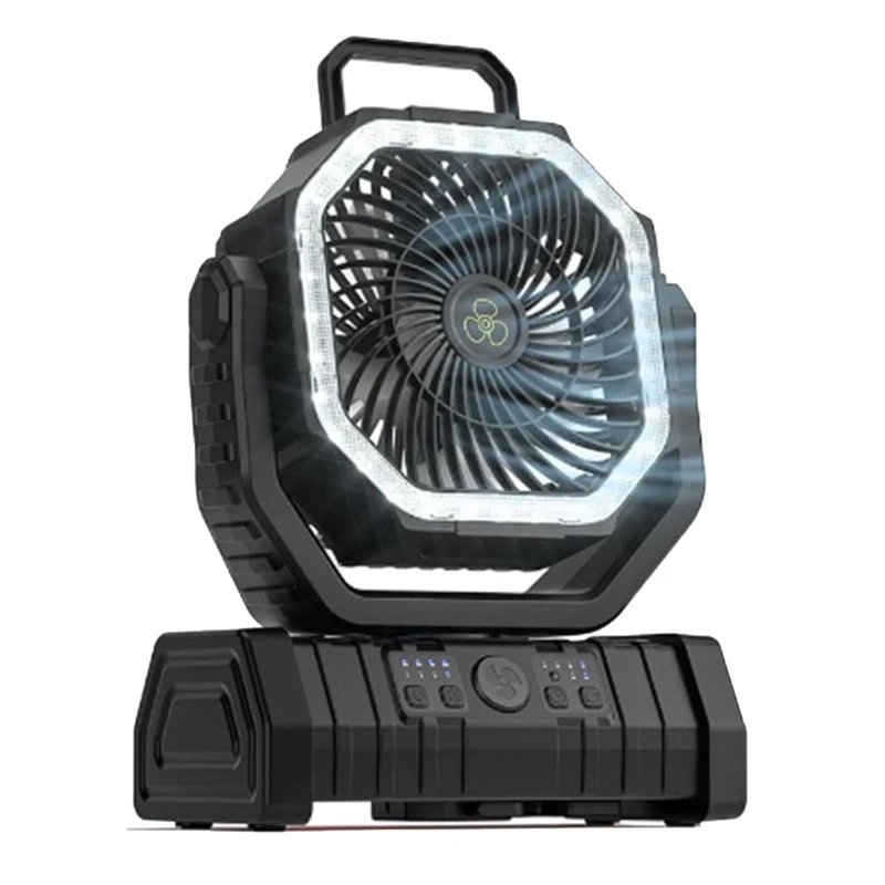 A19F-20000Mah Battery Fan Rechargeable With Hook&Bright LED Light Remote Control Timer Auto Oscillation Cordless Fan