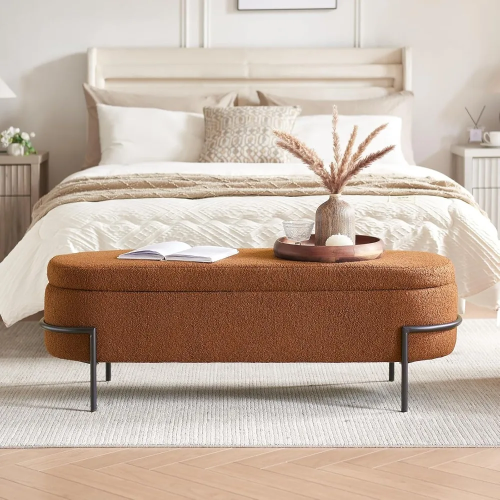 

Sherpa Storage Ottoman Bench for Bedroom, End of Bed Bench with Storage, Upholstered Boucle Storage Bench with Metal