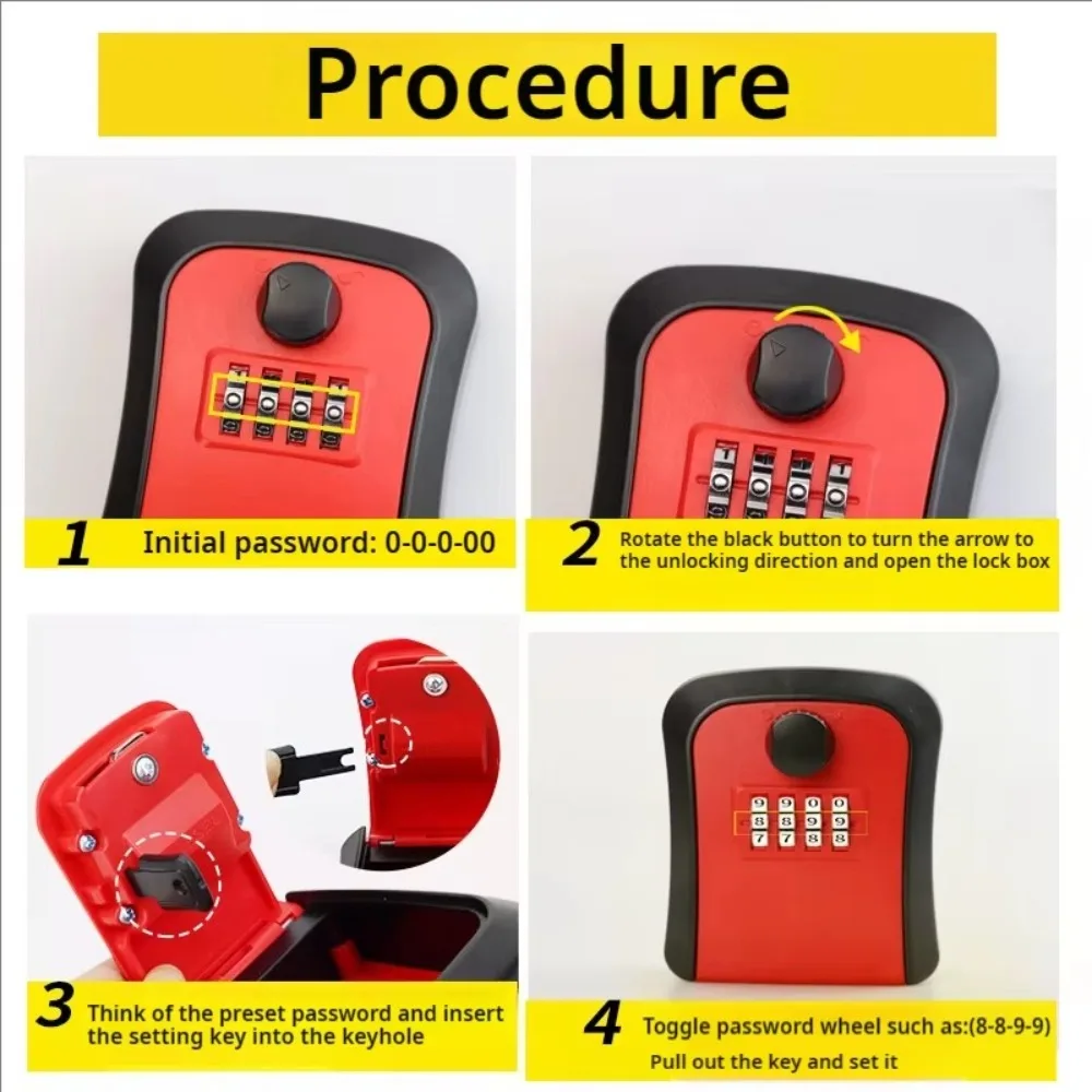 4 Digit Code Key Storage Case Waterproof Locking Turn Knob Password Key Box Hanging Design Key Organizer Box for Home Security