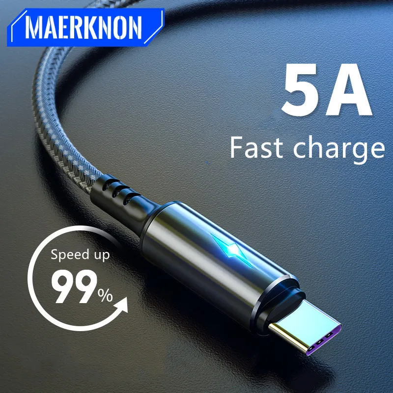

LED Indicator Cable 3A Fast Charging For Huawei Mate 40 Samsung Xiaomi Android Mobile Phone Micro USB Type C Cable Wire Cord 2M