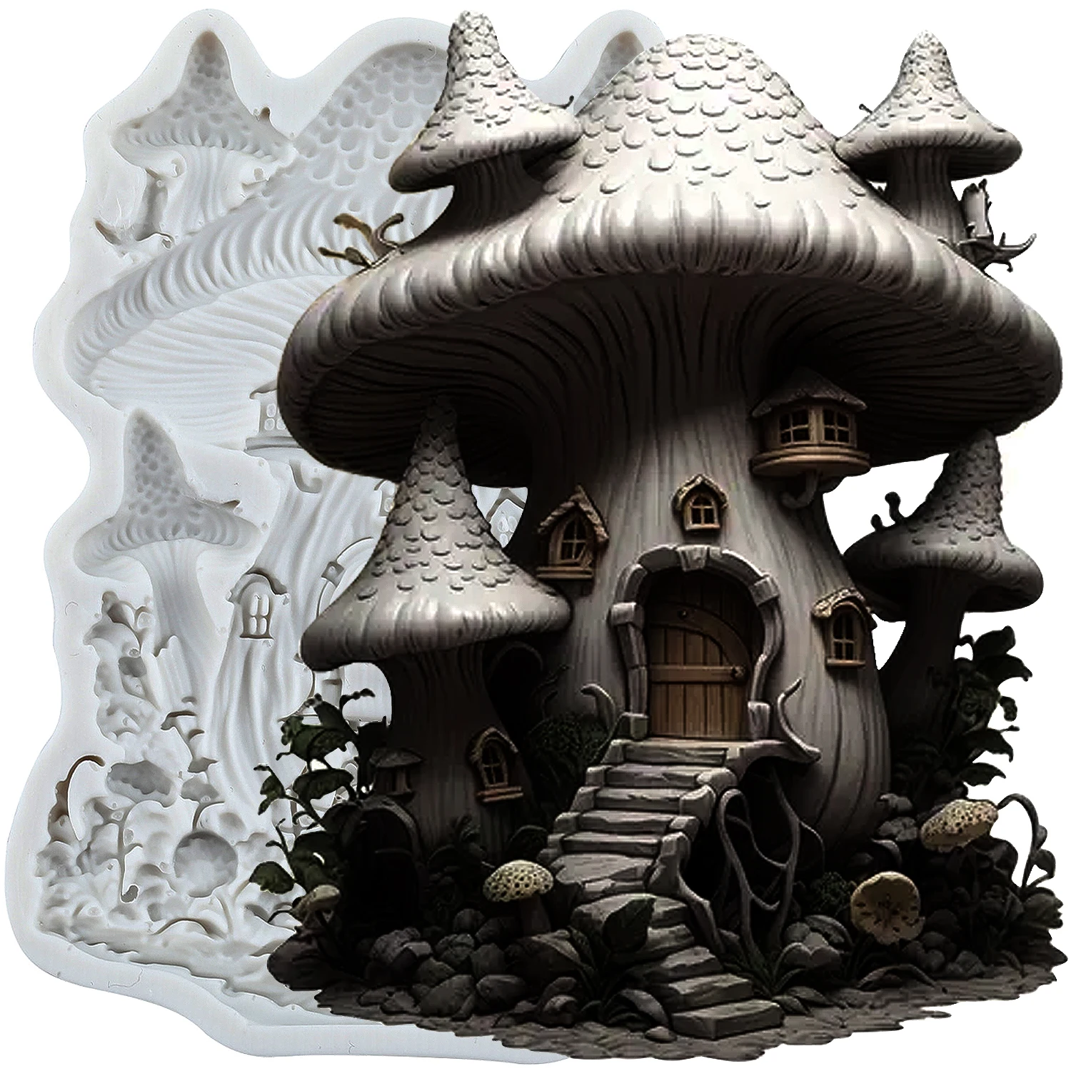Mushroom Castle Silicone Molds Mushroom Fondant Cake Decorating Tools Cupcake Topper Chocolate Candy Resin Mold